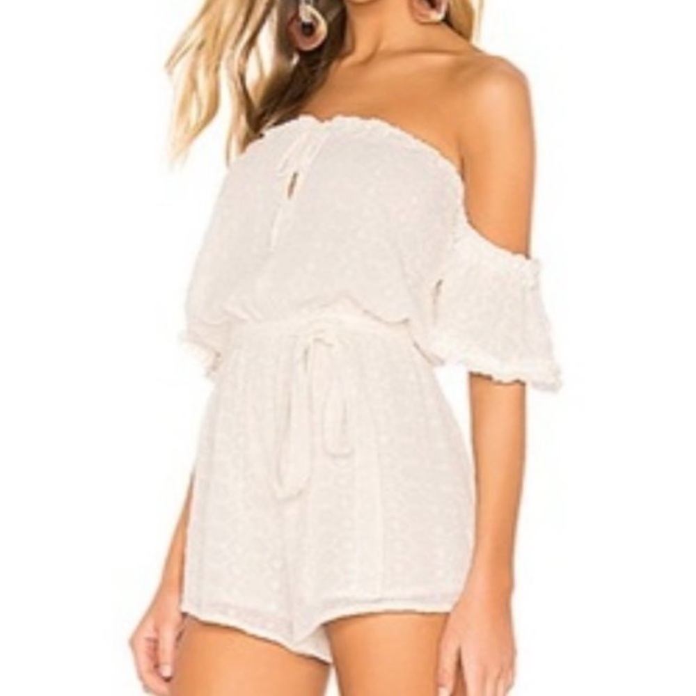 Le Lis White Smocked Eyelet Romper Large NWT